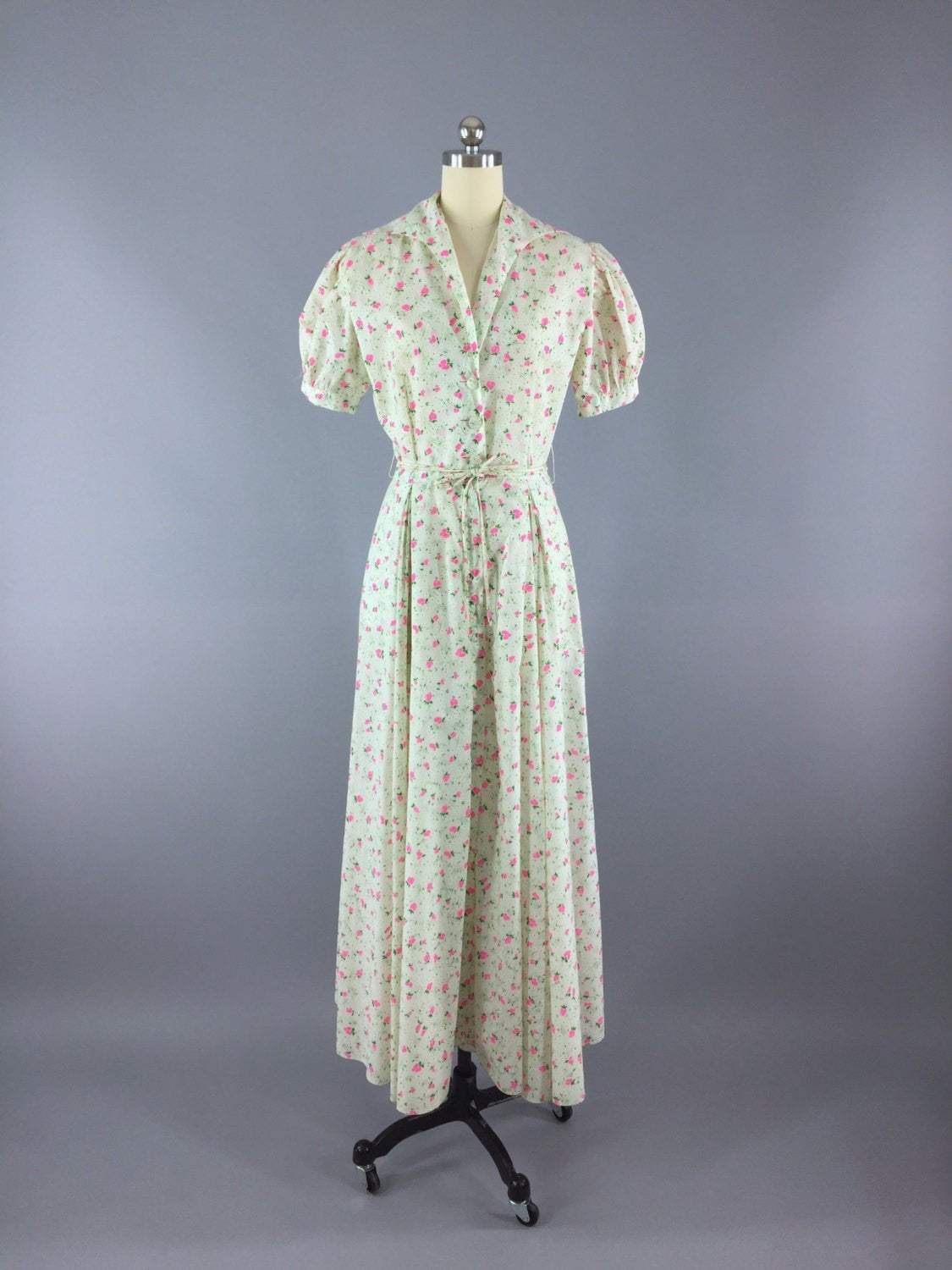 Vintage 1940s White Floral Print Maxi Dress – ThisBlueBird