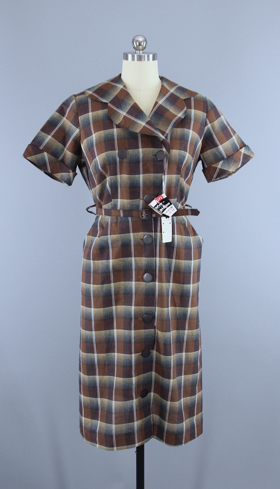 Vintage 1950s Ann Taylor Originals Day Dress / Brown Plaid Cotton –  ThisBlueBird
