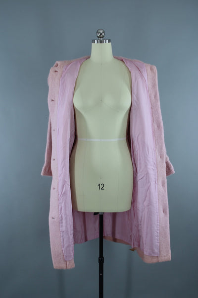 Vintage 1950s Pastel Pink Mohair Cardigan Sweater Coat with Tags - ThisBlueBird