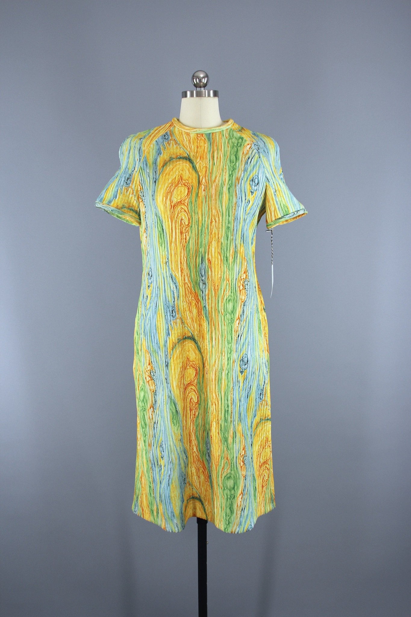 Vintage 1960s Knit Sweater Dress in Yellow Aqua Psychedelic Swirl / Le –  ThisBlueBird
