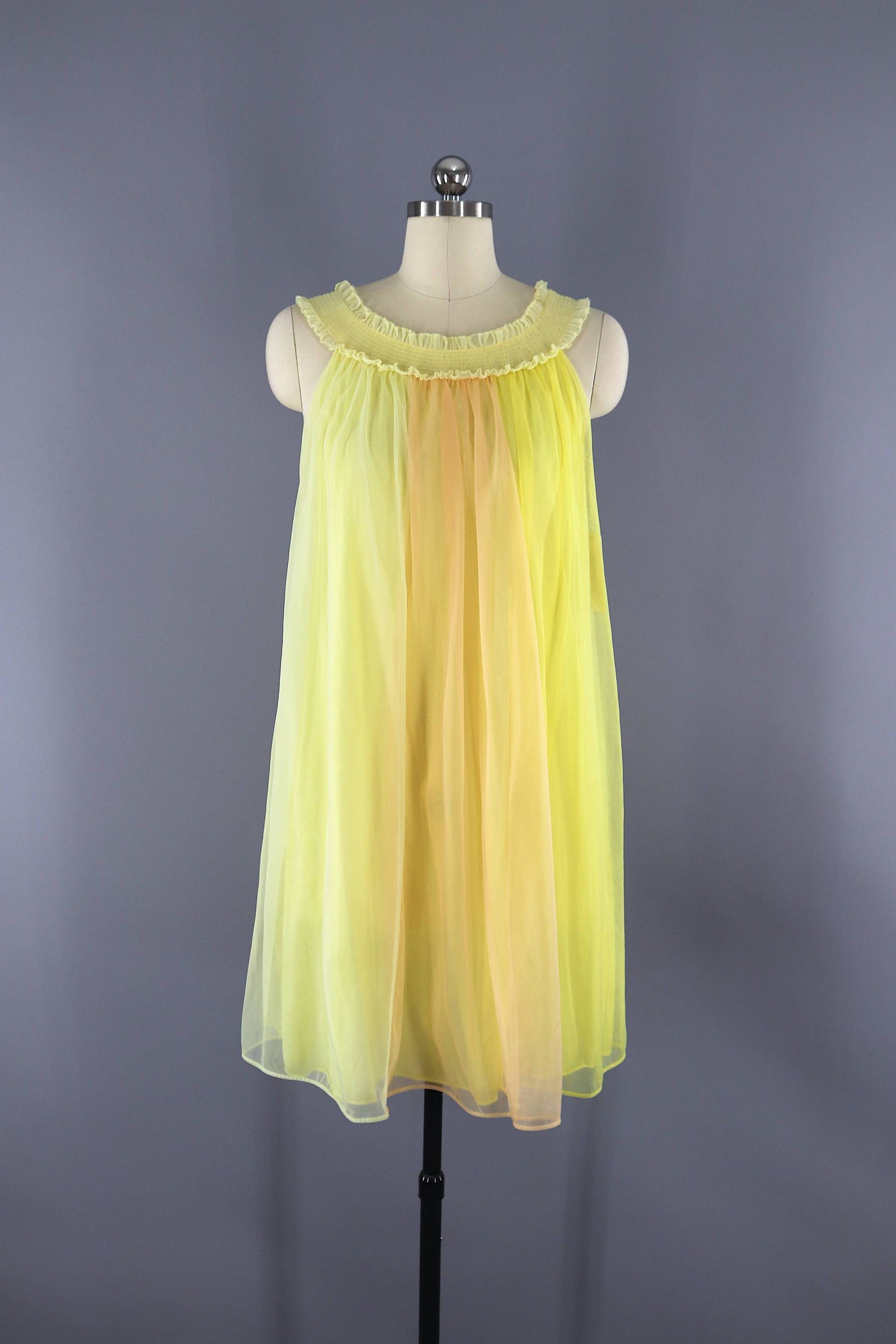 Vintage 1960s Saks Fifth Avenue Yellow Chiffon Nightgown - ThisBlueBird