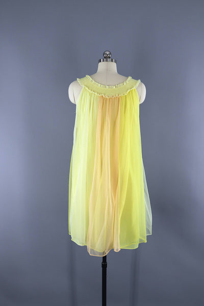 Vintage 1960s Saks Fifth Avenue Yellow Chiffon Nightgown - ThisBlueBird