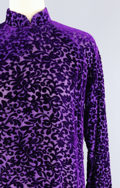 Vintage 1970s 1980s Ao Dai Vietnamese Dress / Sheer Purple Velvet Devore - ThisBlueBird