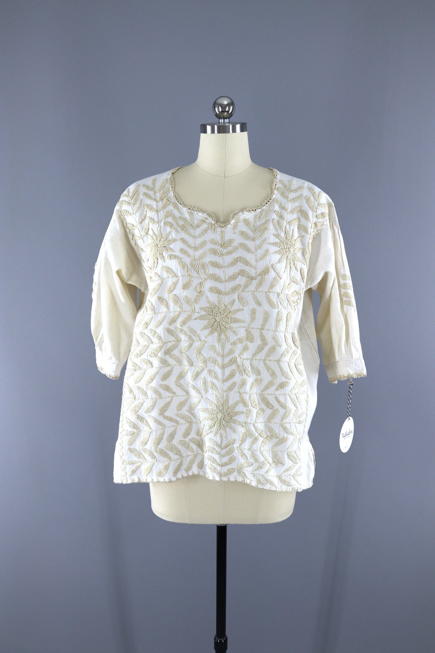 Vintage 1970s Embroidered Tunic / Ivory White Cotton - ThisBlueBird