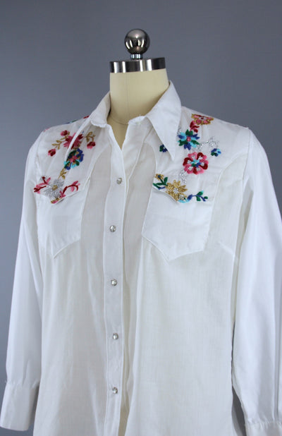 Vintage 1970s Rockmount Ranch Wear Floral Embroidered Western Shirt - ThisBlueBird