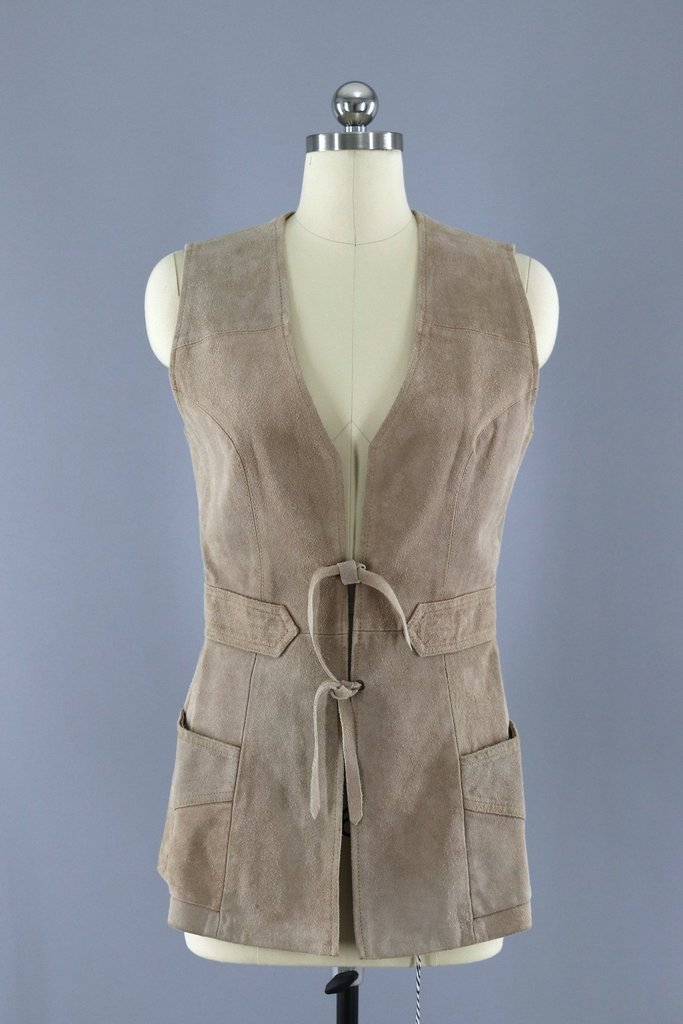 Vintage 1970s Tan Suede Leather Vest / Paget England - ThisBlueBird