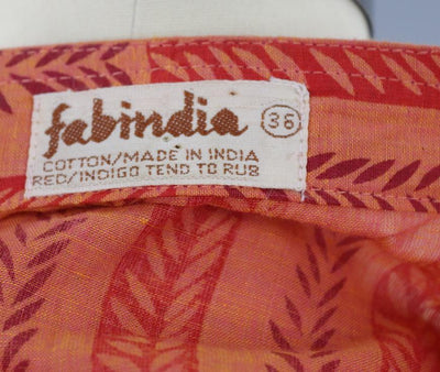 Vintage 1980s FAB INDIA Orange Block Print Cotton Tunic Dress - ThisBlueBird