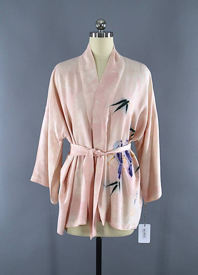 Vintage 1980s Kimono Jacket Cardigan / Blue Love Birds - ThisBlueBird