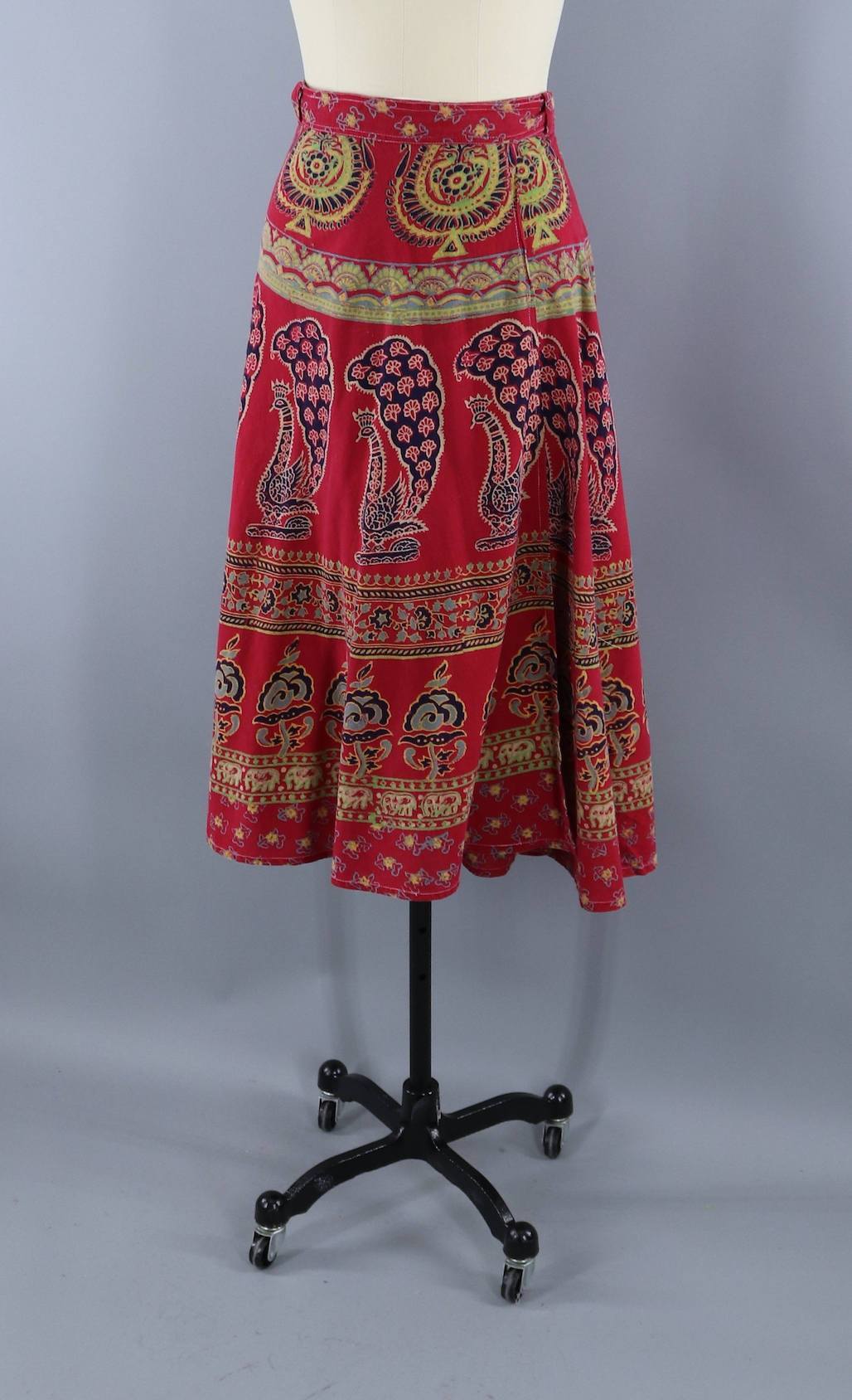Vintage 1980s Peacock Print Wrap Skirt / Indian Cotton - ThisBlueBird