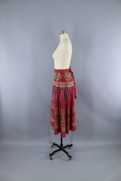 Vintage 1980s Peacock Print Wrap Skirt / Indian Cotton - ThisBlueBird