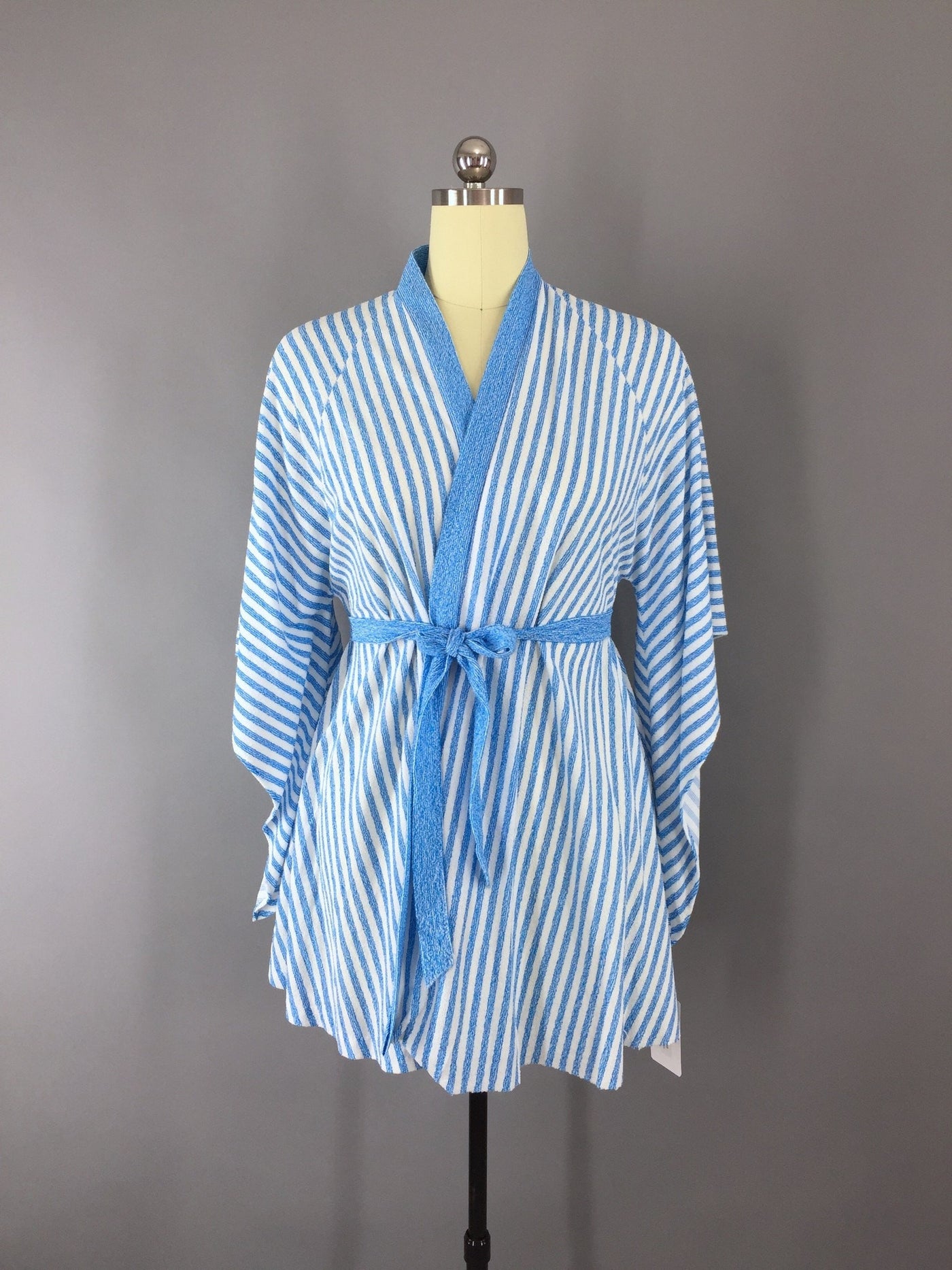 Vintage 1980s Terry Robe with French Blue Stripes - ThisBlueBird