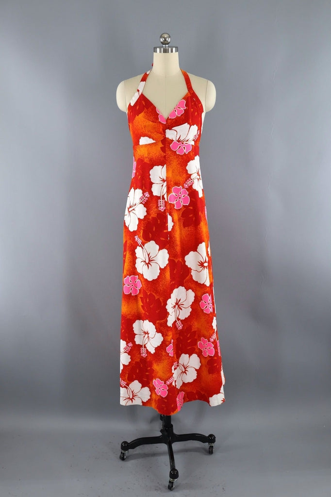 Vintage Orange Hawaiian Halter Dress ThisBlueBird Vintage Orange Hawaiian Halter Dress ThisBlueBird