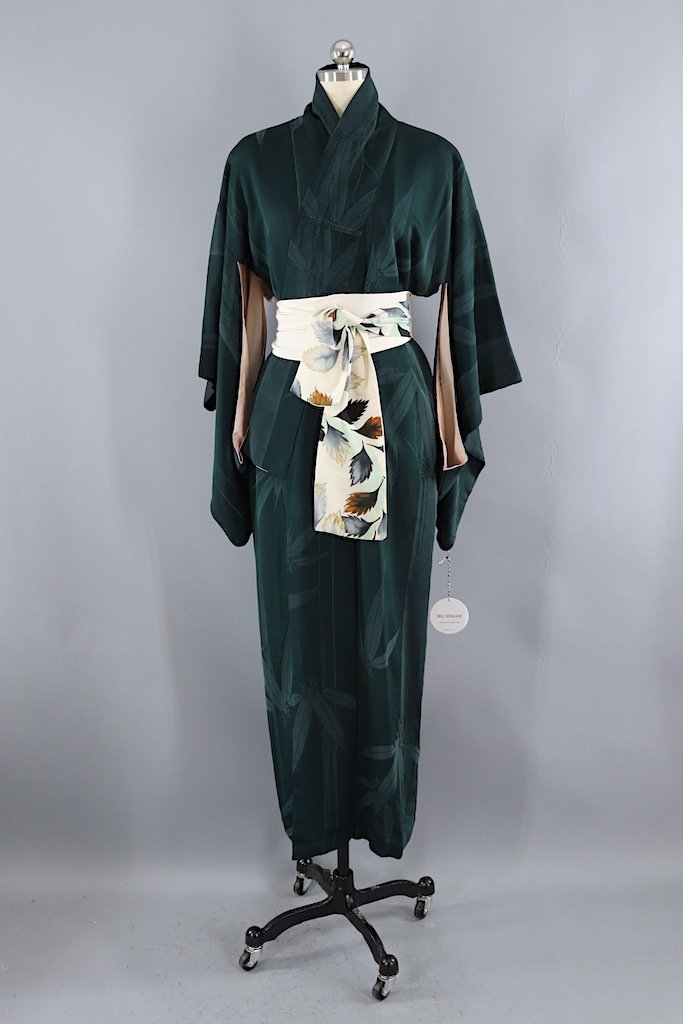 Vintage Dark Emerald Green Silk Kimono ThisBlueBird Vintage Dark Emerald Green Silk Kimono ThisBlueBird
