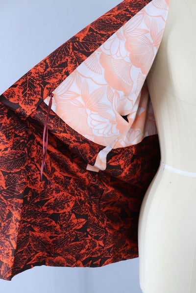 Vintage Kimono Cardigan - Red Leaf Print - ThisBlueBird