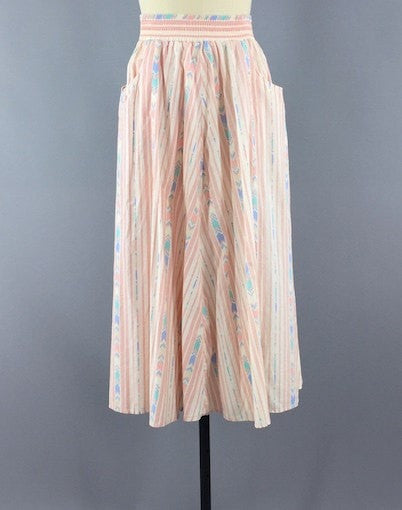 Vintage Midi Skirt / Pastel Peach Chevron - ThisBlueBird