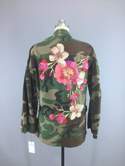 Vintage Military Jacket with Floral Embroidery - ThisBlueBird