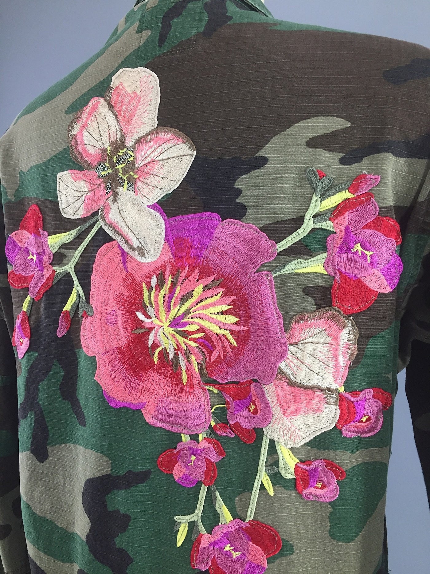 Vintage Military Jacket with Floral Embroidery - ThisBlueBird
