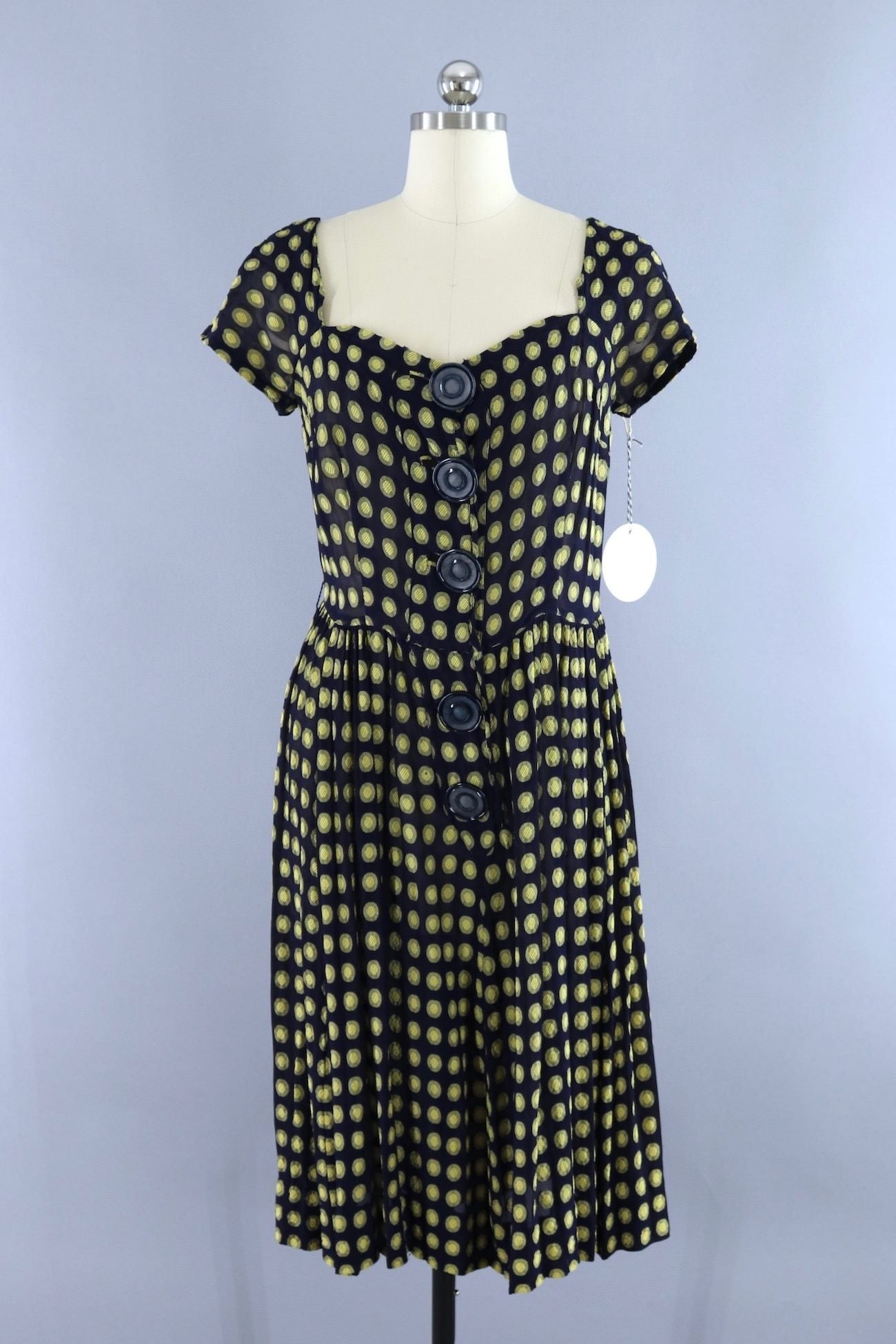 Vintage Navy Blue and Yellow Polka Dot Day Dress – ThisBlueBird