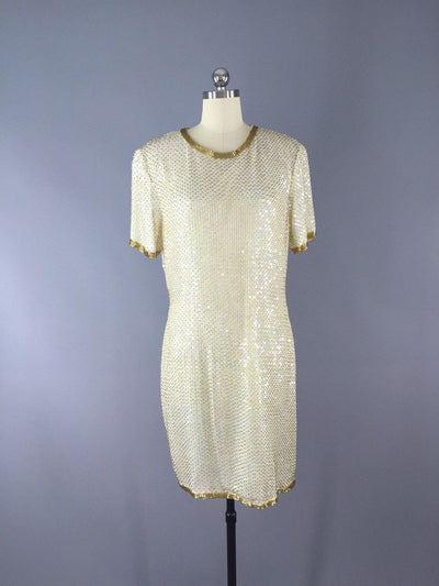 Vintage White Beaded Dress / Destination Wedding - ThisBlueBird