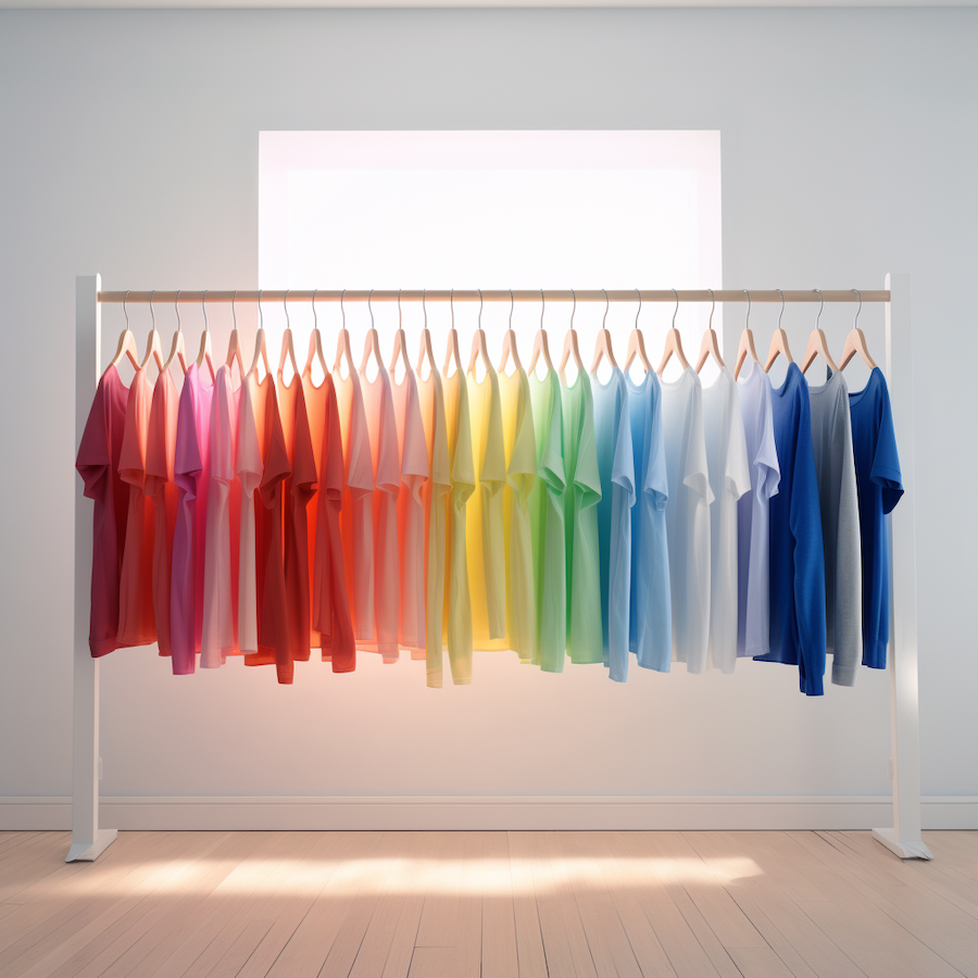 The Psychology of Color in Fashion: How Colors Influence Style and Emotions 'a rack of colorful shirts'