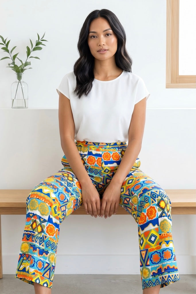 Vintage Mod Floral Bell Bottom Capri Pants