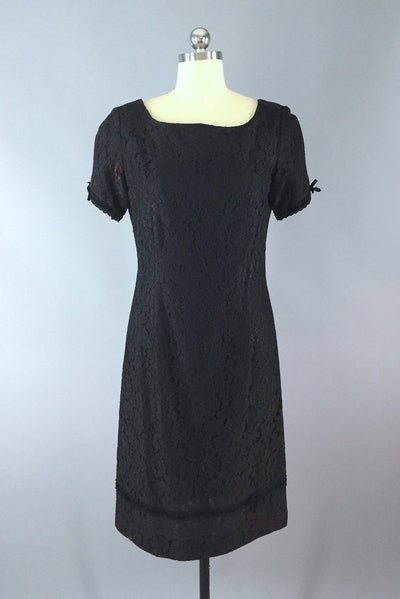 1950s Vintage Helen Whiting Black Lace Cocktail Dress-ThisBlueBird