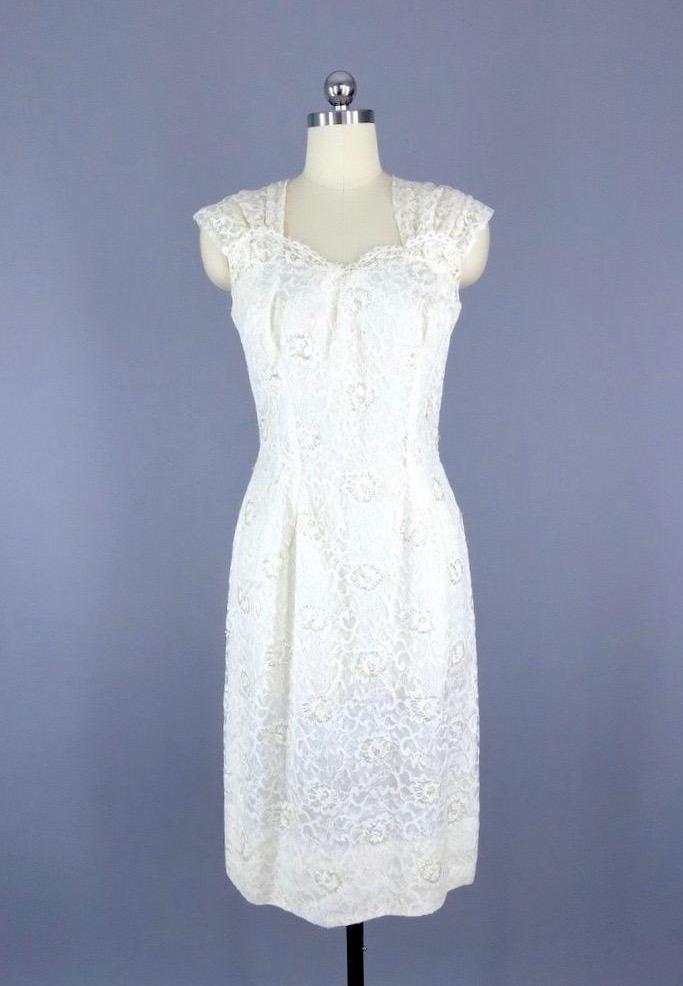 white lace cocktail dress vintage 1930's White Lace Dress with Net Ruffle Eveliina Vintage