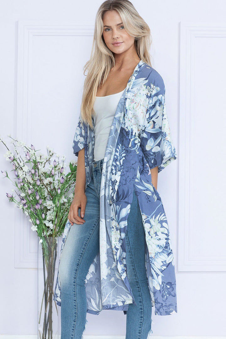 Chambray Floral Duster Kimono-ThisBlueBird