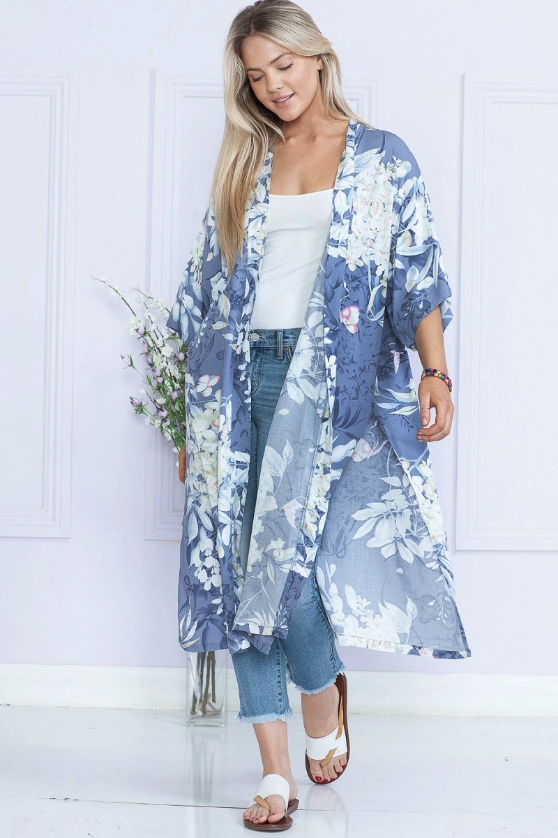 Chambray Floral Duster Kimono-ThisBlueBird