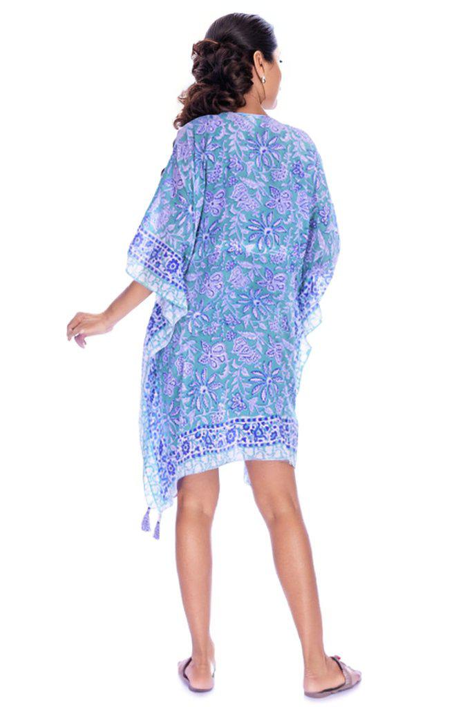 Cotton Block Print Short Kaftan Dress-ThisBlueBird