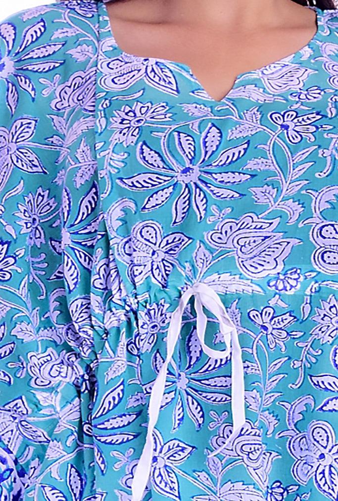 Cotton Block Print Short Kaftan Dress-ThisBlueBird
