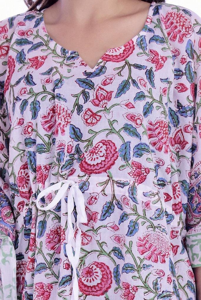 Cotton Block Print Short Kaftan Dress-ThisBlueBird