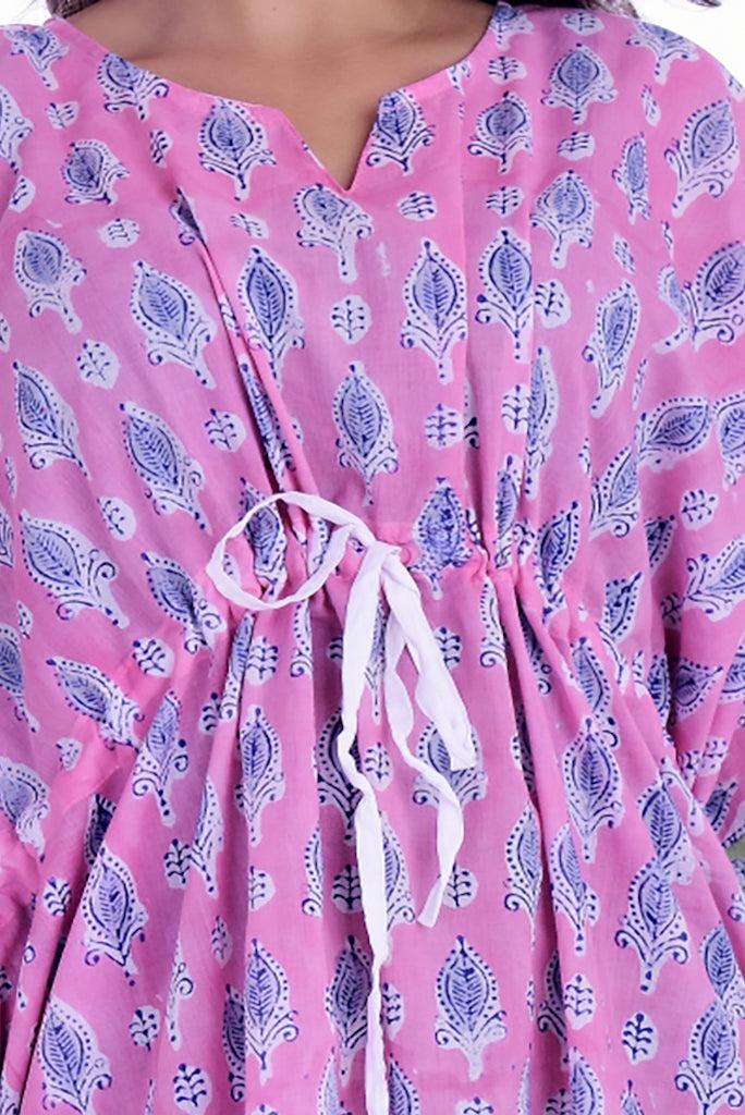 Cotton Block Print Short Kaftan Dress-ThisBlueBird