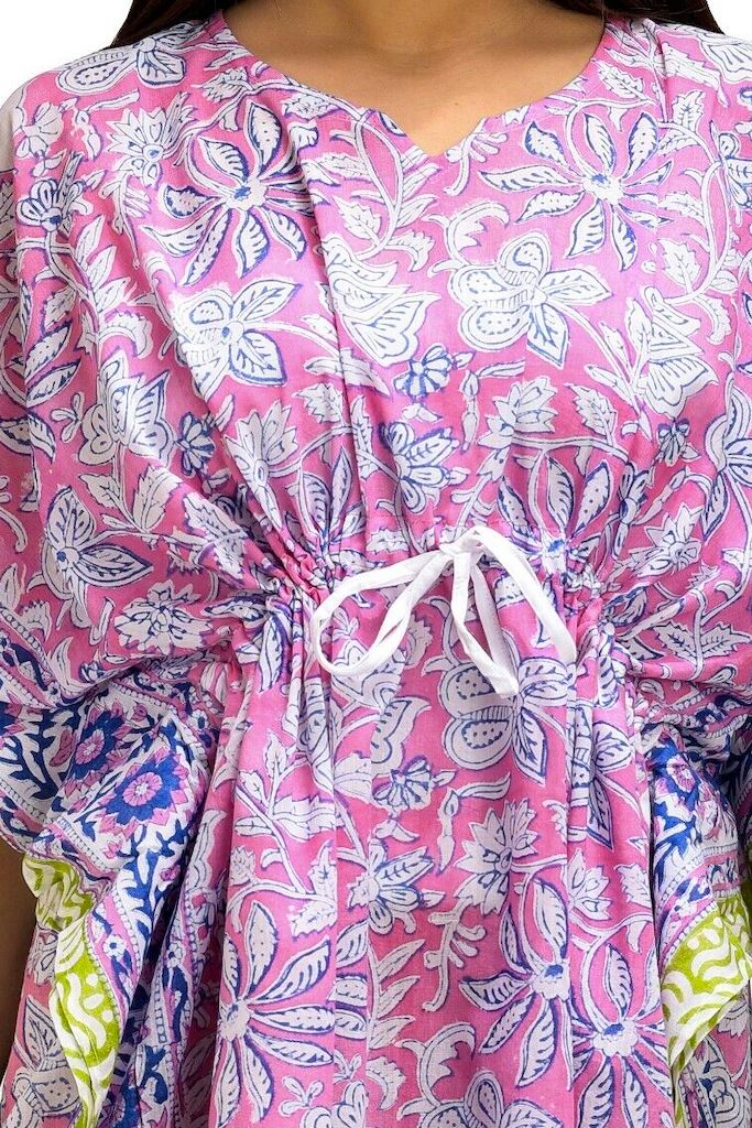 Cotton Block Print Short Kaftan Dress-ThisBlueBird