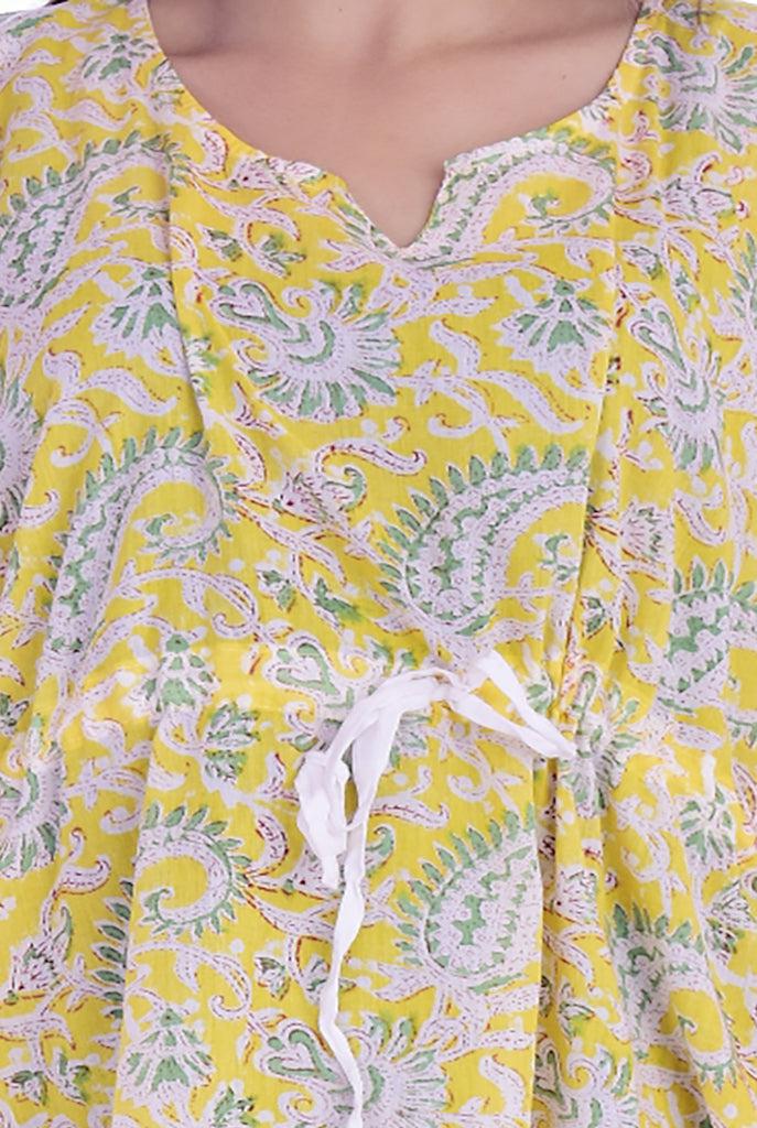 Cotton Block Print Short Kaftan Dress-ThisBlueBird