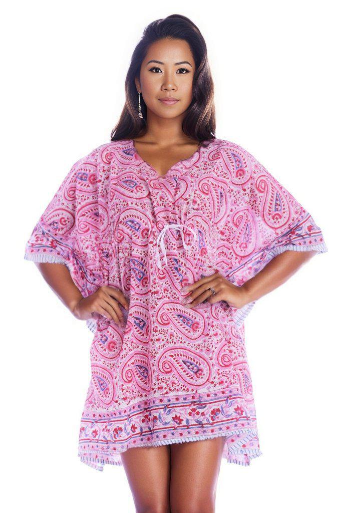 Cotton Block Print Short Kaftan Dress-ThisBlueBird