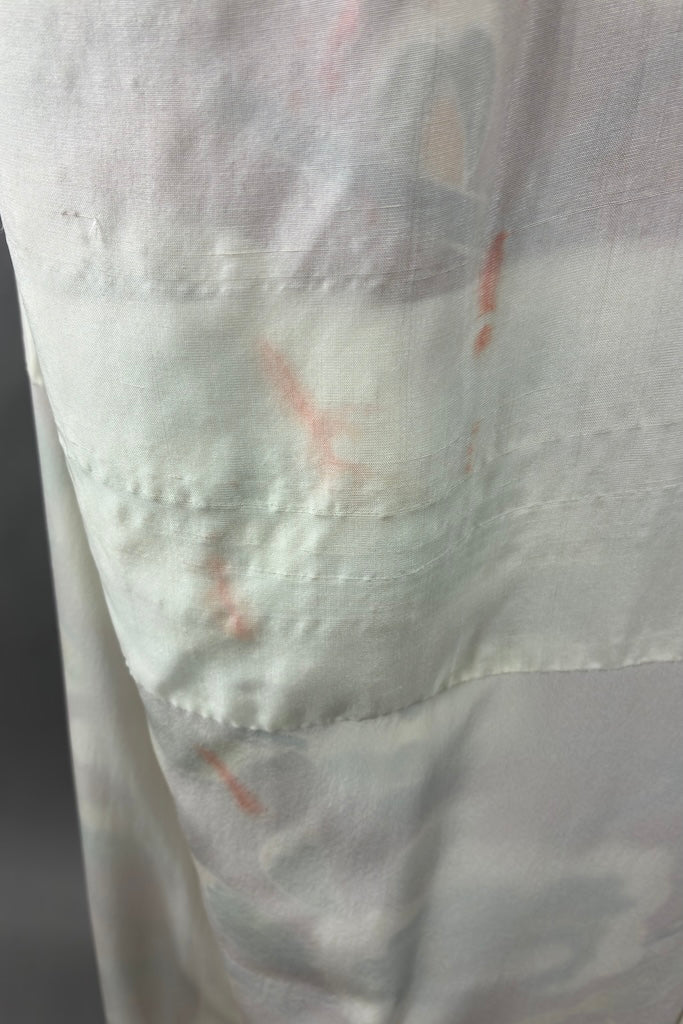 Vintage Orange &amp; Green Floral Silk Kimono Robe