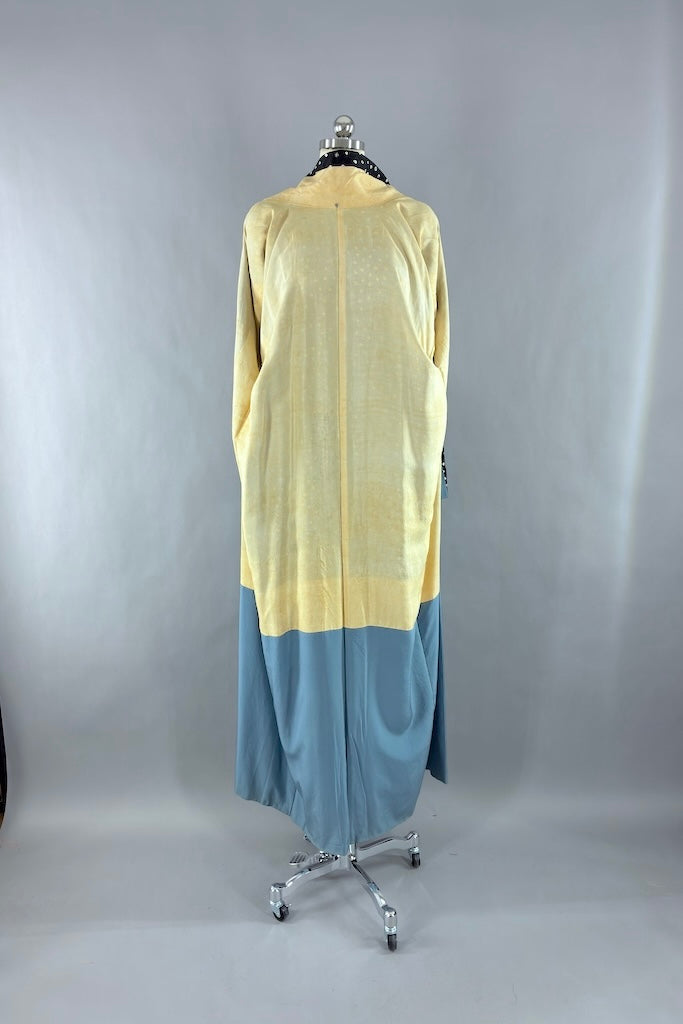 Vintage Black Shibori Mountains Silk Kimono Robe