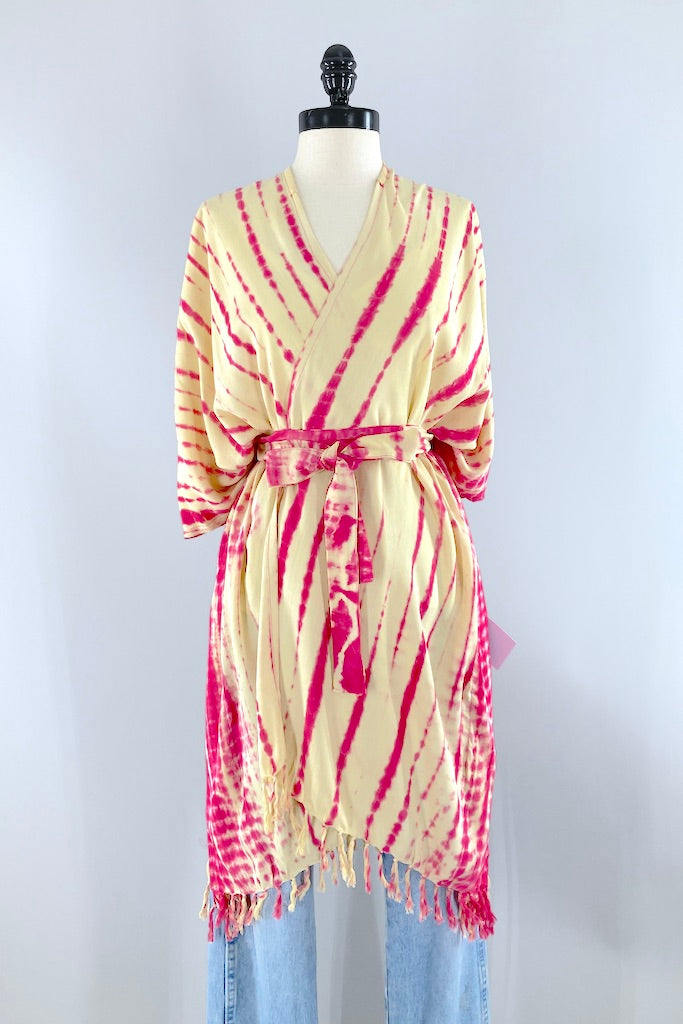 Bali Shibori - Pink Kimono Duster-ThisBlueBird