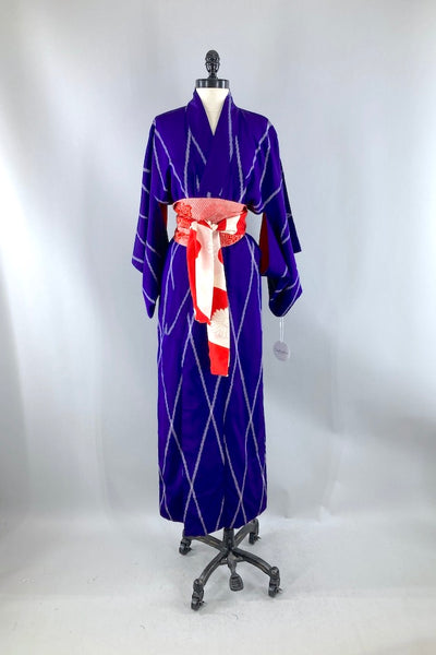 Vintage Purple Ikat Silk Kimono-ThisBlueBird