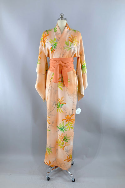 Vintage Peach Summer Silk Kimono-ThisBlueBird