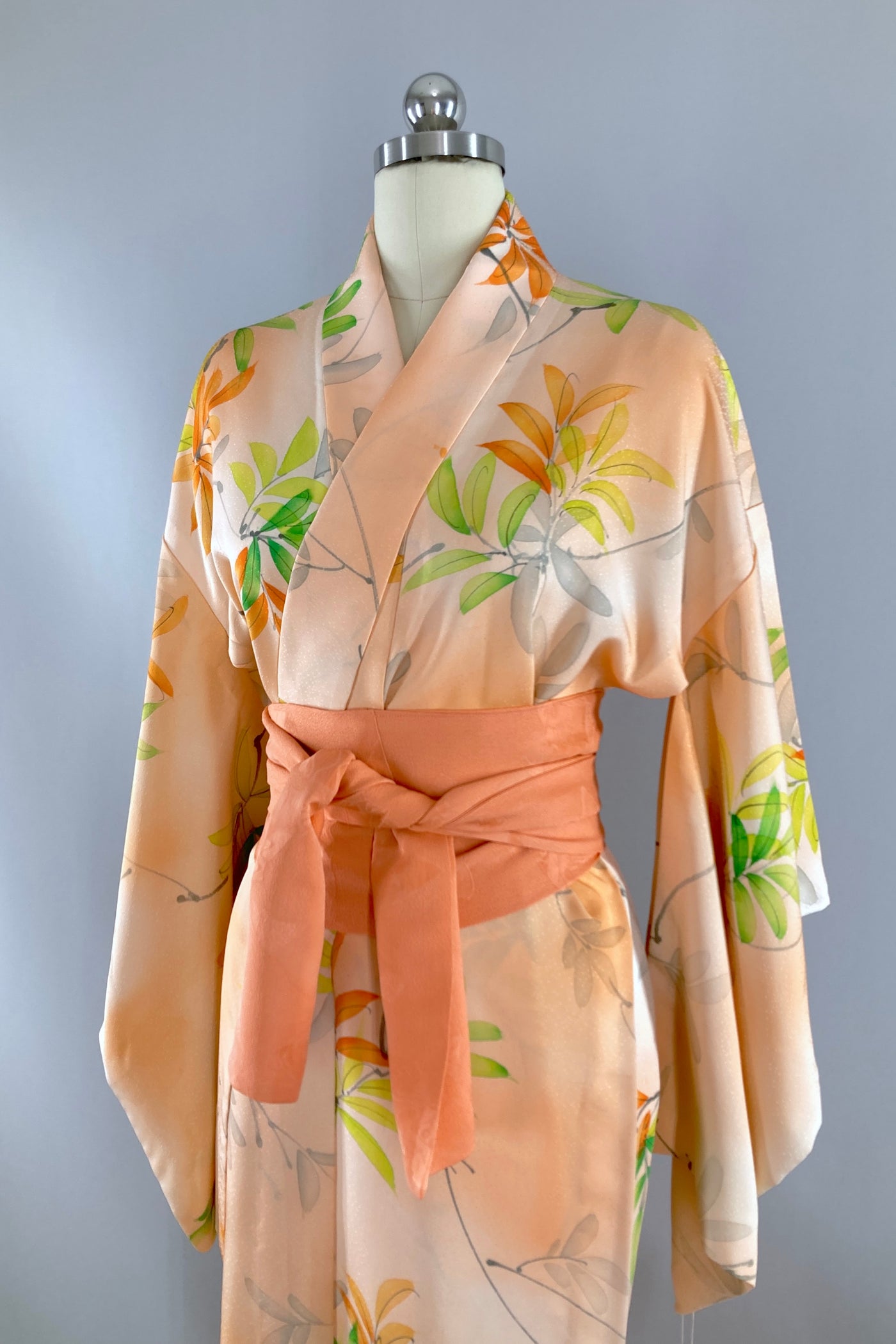 Vintage Peach Summer Silk Kimono-ThisBlueBird