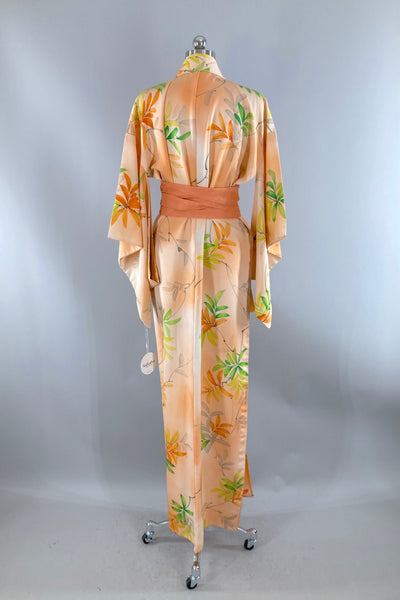 Vintage Peach Summer Silk Kimono-ThisBlueBird