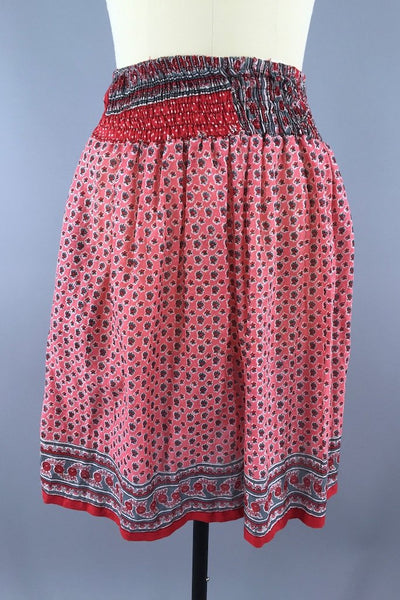 Pink Floral Print Indian Cotton Sari Skirt-ThisBlueBird