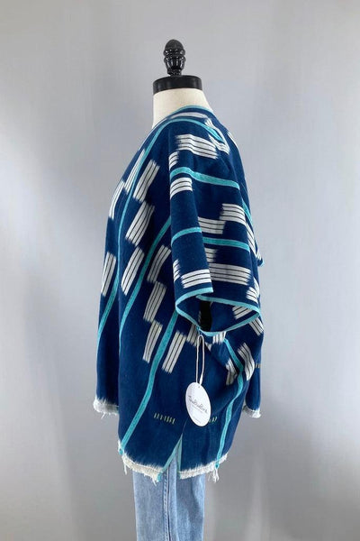Indigo Cotton Cardigan with Aqua Stripe-ThisBlueBird