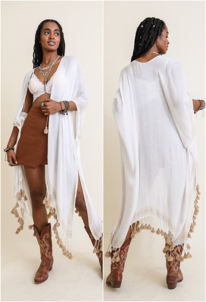 Tassel Fringe Maxi Kimono-ThisBlueBird