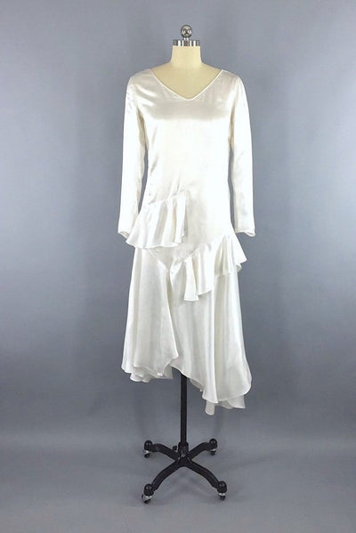 Vintage 1920s Art Deco Bias Cut Satin Wedding Dress-ThisBlueBird