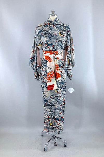 Vintage 1940s Waves Silk Kimono-ThisBlueBird