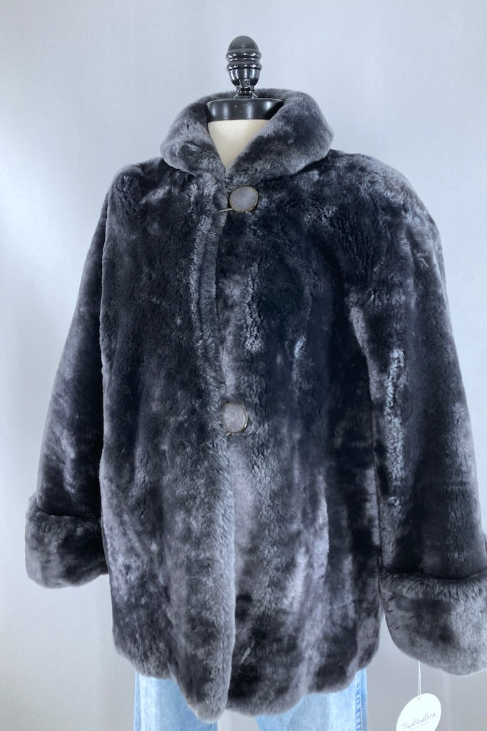 Vintage 1950s Grey Mouton Fur Coat-ThisBlueBird