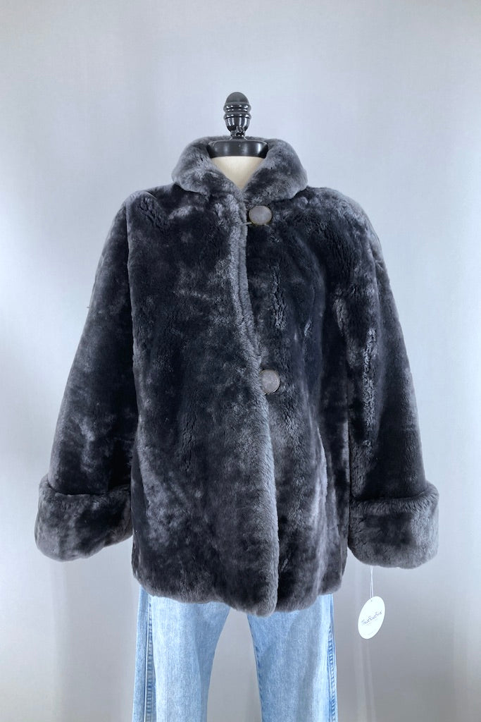 Vintage 1950s Grey Mouton Fur Coat-ThisBlueBird